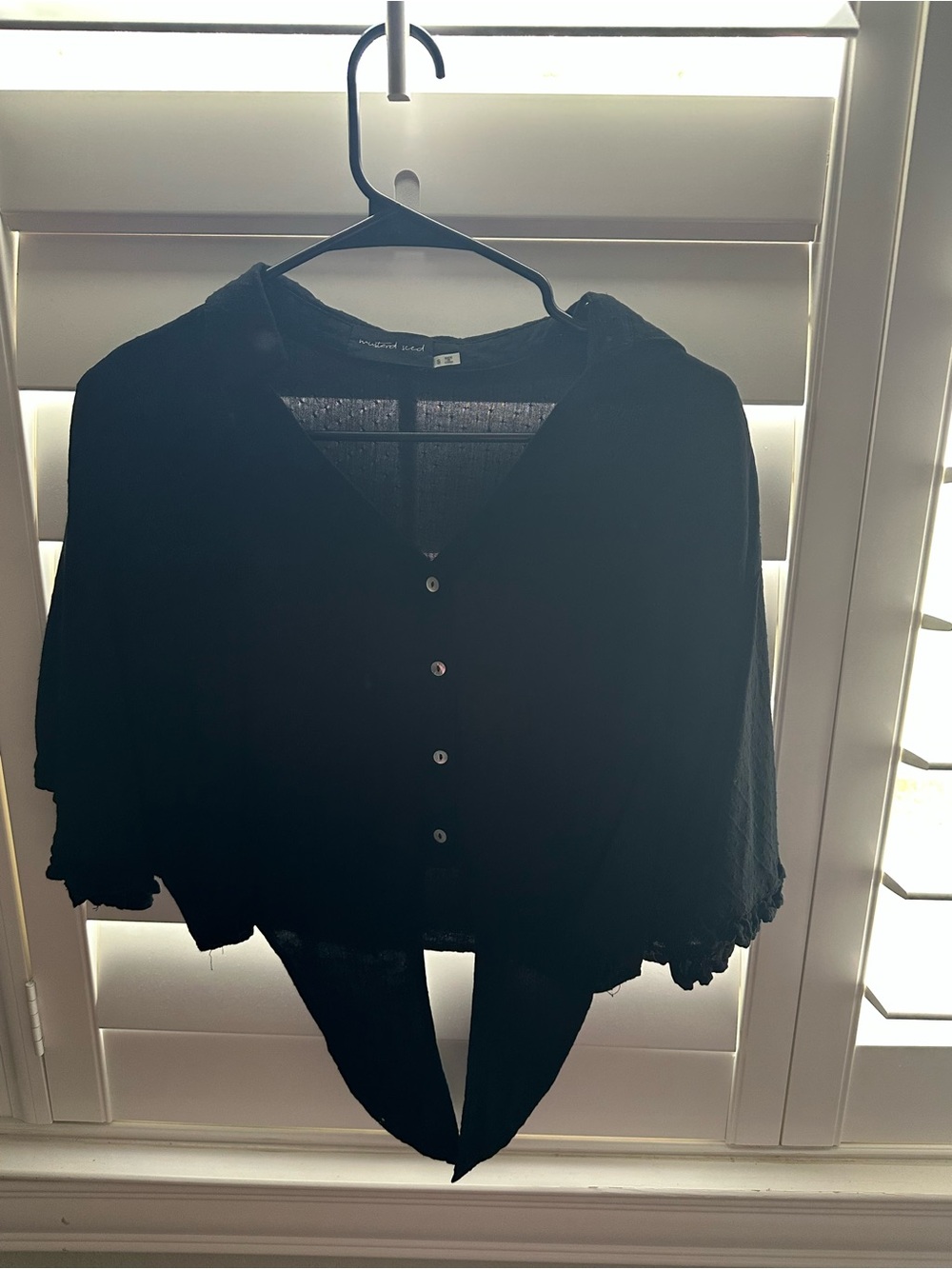 Mustard Seed Black V-Neck Button-Front Blouse
